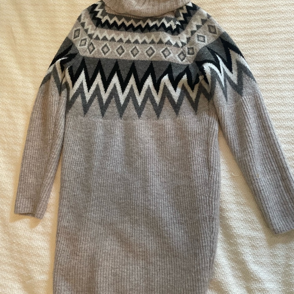 Express Gray and Black Cowl Neck Sweater with Nordic Pattern